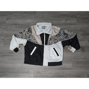 Vintage Climate Zone Leopard Print Windbreaker Track Jacket Women‎ 22W 80s 90s